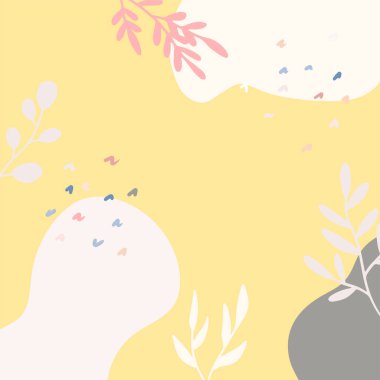 Modern kolaj tarzında asgari soyut organik şekillere sahip güzel pastel sosyal medya kare afiş şablonu. İskandinav renk temalı en düşük arkaplan