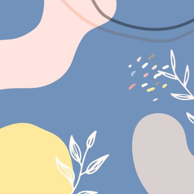 Modern kolaj tarzında asgari soyut organik şekillere sahip güzel pastel sosyal medya kare afiş şablonu. İskandinav renk temalı en düşük arkaplan