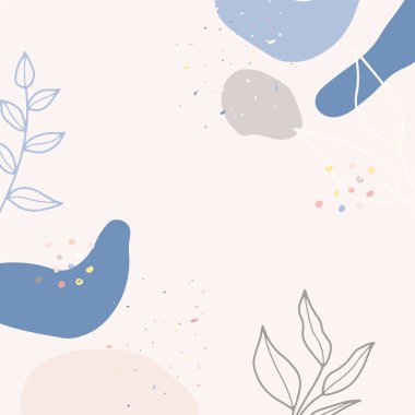 Modern kolaj tarzında asgari soyut organik şekillere sahip güzel pastel sosyal medya kare afiş şablonu. İskandinav renk temalı en düşük arkaplan