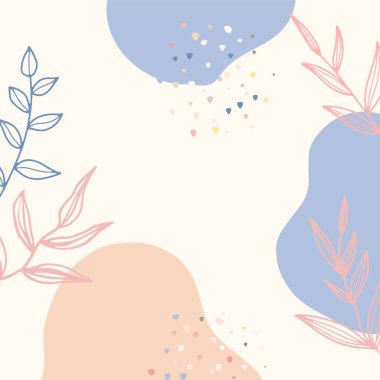 Modern kolaj tarzında asgari soyut organik şekillere sahip güzel pastel sosyal medya kare afiş şablonu. İskandinav renk temalı en düşük arkaplan