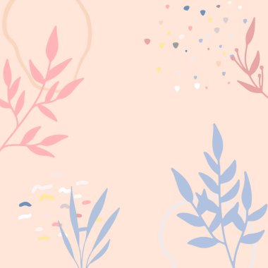 Modern kolaj tarzında asgari soyut organik şekillere sahip güzel pastel sosyal medya kare afiş şablonu. İskandinav renk temalı en düşük arkaplan