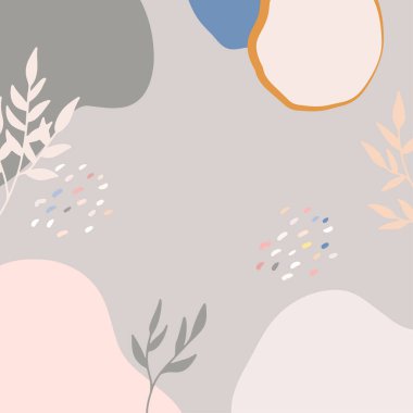 Modern kolaj tarzında asgari soyut organik şekillere sahip güzel pastel sosyal medya kare afiş şablonu. İskandinav renk temalı en düşük arkaplan