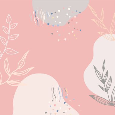 Modern kolaj tarzında asgari soyut organik şekillere sahip güzel pastel sosyal medya kare afiş şablonu. İskandinav renk temalı en düşük arkaplan