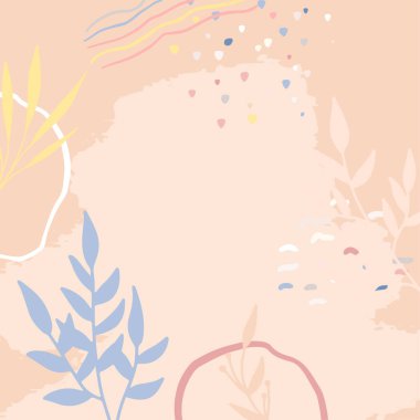 Modern kolaj tarzında asgari soyut organik şekillere sahip güzel pastel sosyal medya kare afiş şablonu. İskandinav renk temalı en düşük arkaplan