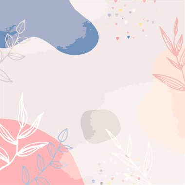 Modern kolaj tarzında asgari soyut organik şekillere sahip güzel pastel sosyal medya kare afiş şablonu. İskandinav renk temalı en düşük arkaplan