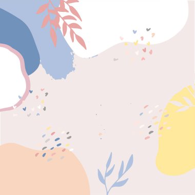 Modern kolaj tarzında asgari soyut organik şekillere sahip güzel pastel sosyal medya kare afiş şablonu. İskandinav renk temalı en düşük arkaplan