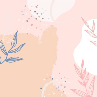 Modern kolaj tarzında asgari soyut organik şekillere sahip güzel pastel sosyal medya kare afiş şablonu. İskandinav renk temalı en düşük arkaplan