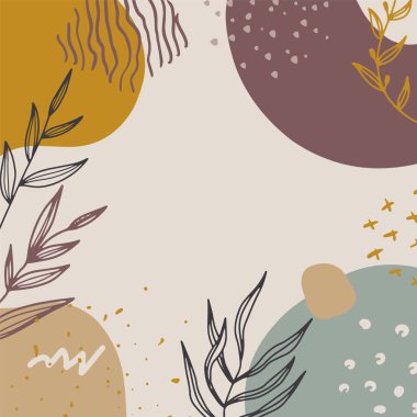 Botanik soyut organik şekiller, arka plan vektörünü sıcak toprak renkleriyle şekillendirir. Web geçmişi, sosyal öyküler, baskı, kapak, duvar kağıdı, duvar sanatı, kırtasiye, markalaşma, paketleme için modern sanat tasarımı.