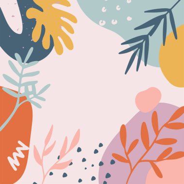 Botanik soyut organik şekiller, arka plan vektörünü sıcak toprak renkleriyle şekillendirir. Web geçmişi, sosyal öyküler, baskı, kapak, duvar kağıdı, duvar sanatı, kırtasiye, markalaşma, paketleme için modern sanat tasarımı.