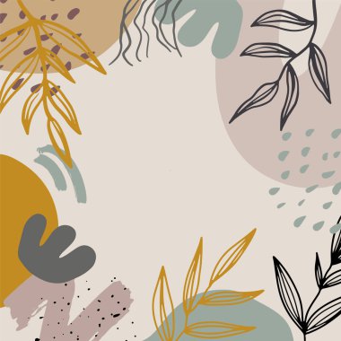 Soyut arkaplan suluboya dünya tonu botanik ve altın çizgi