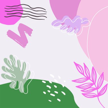 Metin için kopyalama alanı olan soyut arkaplan seti - parlak afişler, posterler, kapak tasarımı şablonları, ilkbahar yaprakları ve çiçeklerle sosyal medya hikayeleri