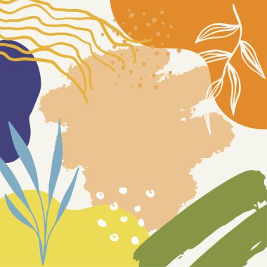 Sosyal medya hikayeleri ve yaratıcı vektör setleri. Metin ve resim tasarımı için metin ve resim alanı olan arkaplan şablonu soyut renkli şekiller, çizgi sanatları, toprak tonunun tropikal sıcak rengi.