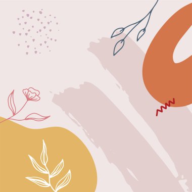 Metin, çiçek ve yapraklar için kopyalama alanı olan basit modern tarzda vektör tasarım şablonları - düğün davetiyesi arka planı ve çerçeveleri, sosyal medya hikayeleri duvar kağıtları