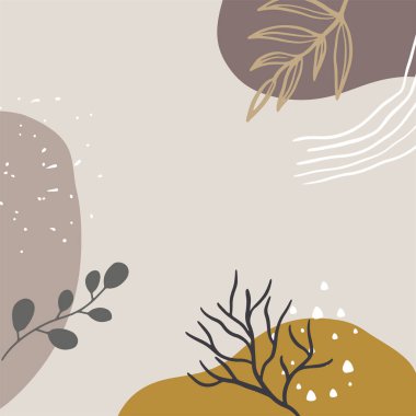 Soyut sanat arka plan vektörü. Altın çizgili sanat çiçekli, botanik yapraklı, organik şekilli, suluboyalı lüks duvar kağıdı. Pankart, poster, Web ve Paketleme için vektör arkaplanı.