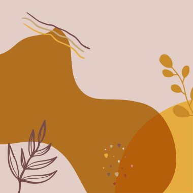 Yaratıcı minimalist el çizimlerinin kare afişi illüstrasyonlar çizimi çiçekli bej rengi İskandinav bej rengi duvar dekorasyonu, kartpostal, broşür ve sosyal medya için soyut şekil