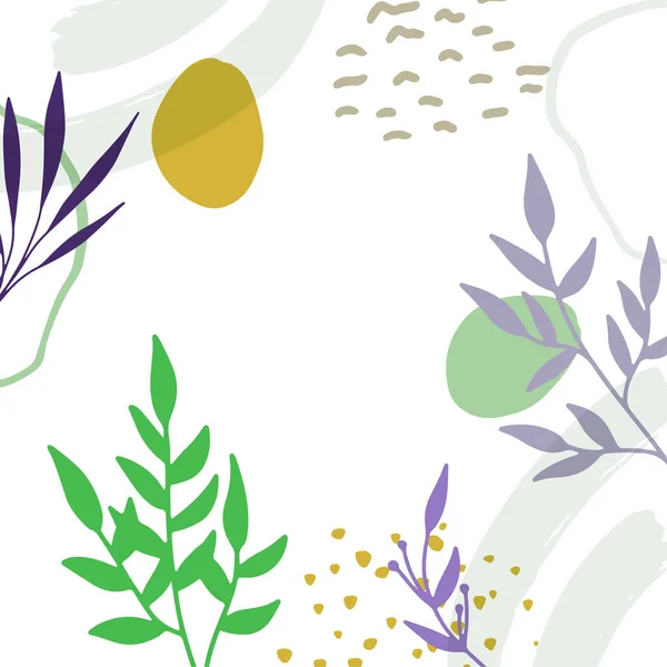 Цветочные Квадратные Шаблоны Весенние Цветы Листья Векторная Иллюстрация Плоском Стиле — стоковый вектор