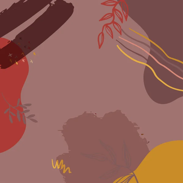 Quadrado Banner Fundo Criativo Minimalista Mão Desenhar Ilustrações Floral Contorno — Vetor de Stock