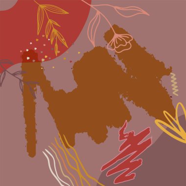 Yaratıcı minimalist el çizimlerinin kare afişi illüstrasyonlar çizimi çiçekli bej rengi İskandinav bej rengi duvar dekorasyonu, kartpostal, broşür ve sosyal medya için soyut şekil