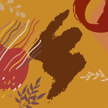 Yaratıcı minimalist el çizimlerinin kare afişi illüstrasyonlar çizimi çiçekli bej rengi İskandinav bej rengi duvar dekorasyonu, kartpostal, broşür ve sosyal medya için soyut şekil