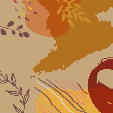 Yaratıcı minimalist el çizimlerinin kare afişi illüstrasyonlar çizimi çiçekli bej rengi İskandinav bej rengi duvar dekorasyonu, kartpostal, broşür ve sosyal medya için soyut şekil