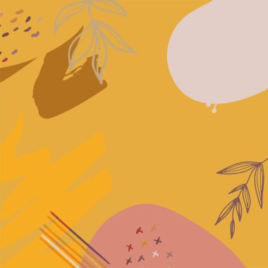 Yaratıcı minimalist el çizimlerinin kare afişi illüstrasyonlar çizimi çiçekli bej rengi İskandinav bej rengi duvar dekorasyonu, kartpostal, broşür ve sosyal medya için soyut şekil