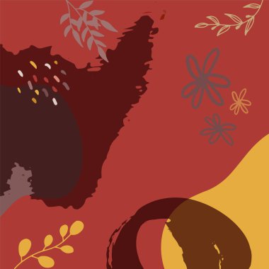 Yaratıcı minimalist el çizimlerinin kare afişi illüstrasyonlar çizimi çiçekli bej rengi İskandinav bej rengi duvar dekorasyonu, kartpostal, broşür ve sosyal medya için soyut şekil