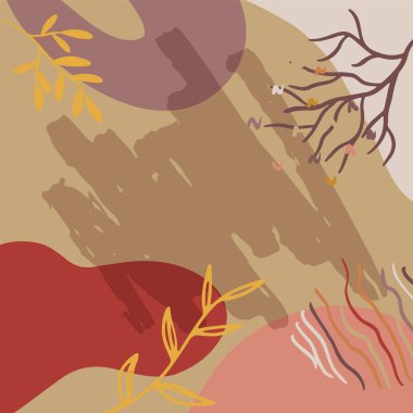 Yaratıcı minimalist el çizimlerinin kare afişi illüstrasyonlar çizimi çiçekli bej rengi İskandinav bej rengi duvar dekorasyonu, kartpostal, broşür ve sosyal medya için soyut şekil