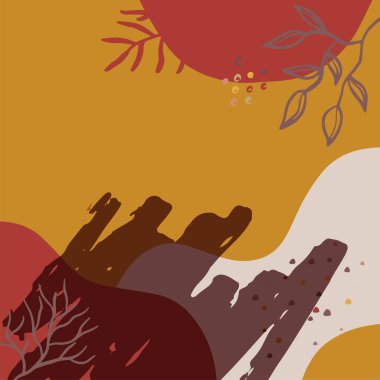 Yaratıcı minimalist el çizimlerinin kare afişi illüstrasyonlar çizimi çiçekli bej rengi İskandinav bej rengi duvar dekorasyonu, kartpostal, broşür ve sosyal medya için soyut şekil