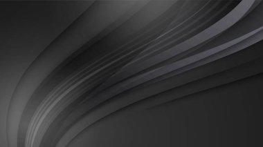 Siyah soyut arkaplan tasarımı. Modern dalgalı çizgi deseni (guilloche kıvrımları) tek renkli. Pankart için kaliteli şerit kumaş, iş geçmişi. Koyu yatay vektör şablonu