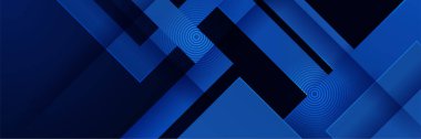 Mavi soyut vektör uzun afiş. Okları geometrik şekilleri çevreleyen minimum arkaplan ve metin için uzayı kopyala. Facebook kapağı, web afişi