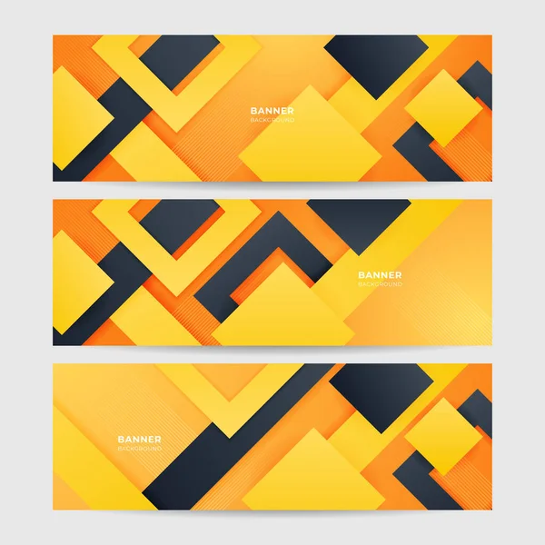 Plantilla Diseño Banner Polígono Colorido Amarillo Naranja Negro Abstracto — Vector de stock
