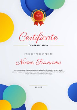 Renkli element sertifikası tasarım şablonuna sahip modern soyut. Kartvizit, diploma, davetiye, ödül, başarı, diploma, madalya, spor etkinliği ve takdir için kullanılabilir