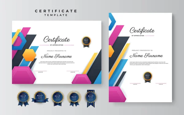 Modern Blue Orange Pink Black Colorful Certificate Achievement Template Gold — Stock Vector