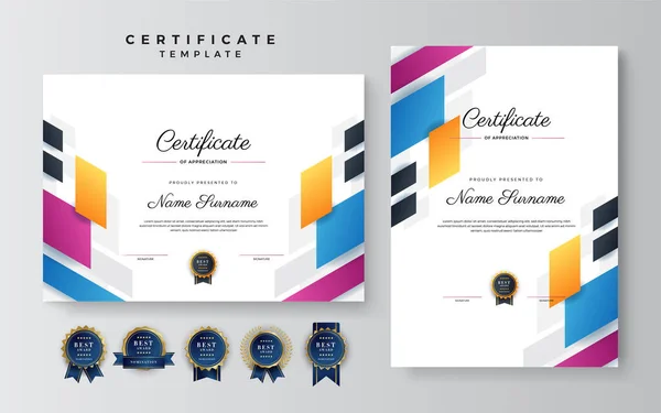 Modern Colorful Appreciation Achievement Certificate Template Design — Stock Vector