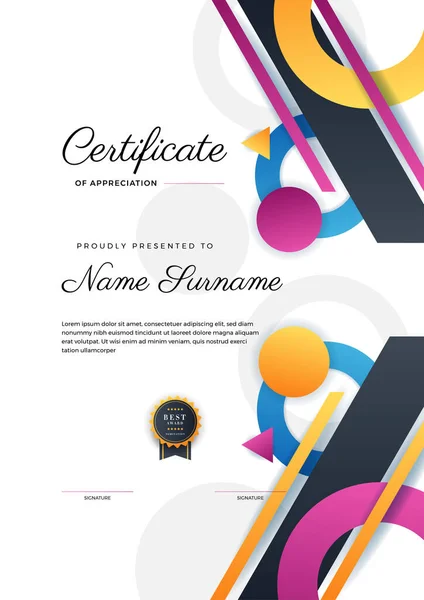 Moderne Geometrische Kleurrijke Abstracte Certificaat Ontwerp Template — Stockvector