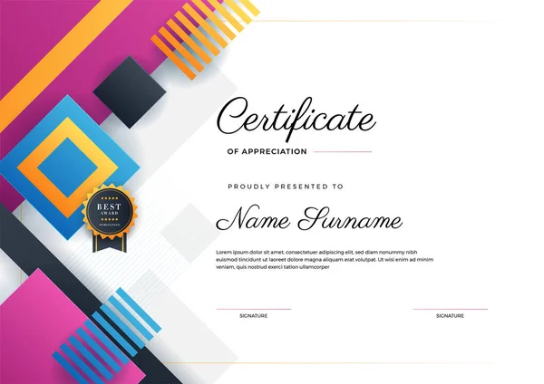 Modern Geometric Colorful Abstract Certificate Design Template — Stock Vector