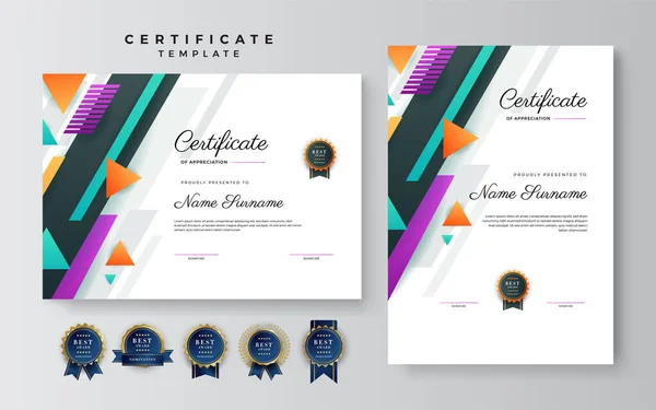 Modern Certificaat Sjabloon Met Dynamische Futuristische Veelhoekige Kleur Moderne Achtergrond — Stockvector