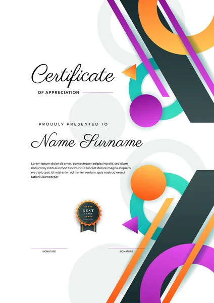 Modern Certificaat Template Ontwerp Geometrische Kleurrijke Abstracte Certificaat Ontwerp Template — Stockvector