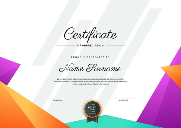 Modern Certificaat Template Ontwerp Geometrische Kleurrijke Abstracte Certificaat Ontwerp Template — Stockvector