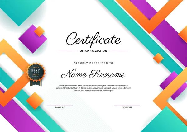 Modern Certificaat Template Ontwerp Geometrische Kleurrijke Abstracte Certificaat Ontwerp Template — Stockvector