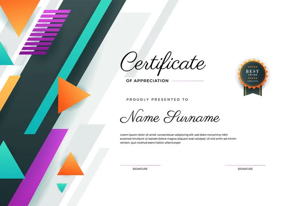 Modern Certificaat Template Ontwerp Geometrische Kleurrijke Abstracte Certificaat Ontwerp Template — Stockvector