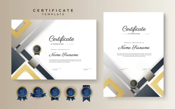 Nowoczesny Elegancki Czarny Brązowy Certyfikat Osiągnięcia Szablon Złotą Odznaką Granicą — Wektor stockowy
