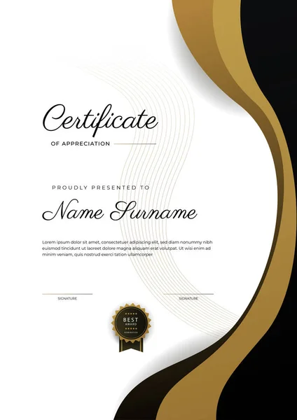 Certificado Marrom Preto Elegante Moderno Modelo Realização Com Crachá Ouro — Vetor de Stock
