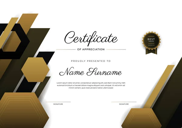 Modern Elegant Zwart Bruin Certificaat Van Prestatie Sjabloon Met Gouden — Stockvector