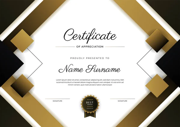 Modern Elegant Black Brown Certificate Achievement Template Gold Badge Border — Stock Vector