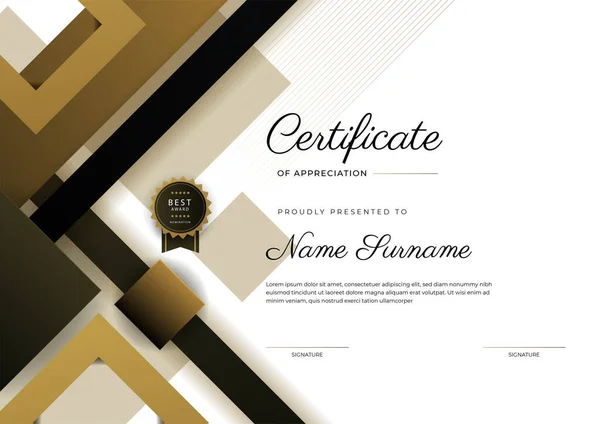 Modern Elegant Zwart Bruin Certificaat Van Prestatie Sjabloon Met Gouden — Stockvector