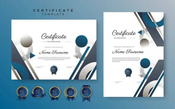 Plantilla Moderna Elegante Certificado Logro Negro Azul Con Insignia Oro — Archivo Imágenes Vectoriales