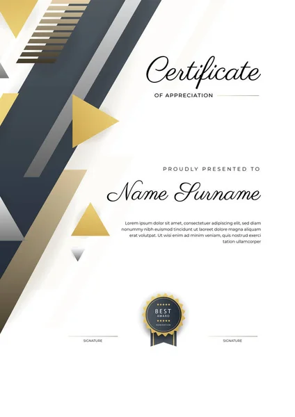 Altın Rozetli Sınırlı Modern Siyah Kahverengi Başarı Sertifikası Diploma Ödül — Stok Vektör