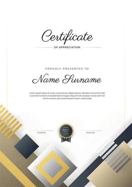 Nowoczesny Elegancki Czarny Brązowy Certyfikat Osiągnięcia Szablonu Złotą Odznaką Granicą — Wektor stockowy