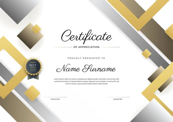 Современный Элегантный Черный Коричневый Сертификат Достижения Шаблон Золотым Значком Границы — стоковый вектор